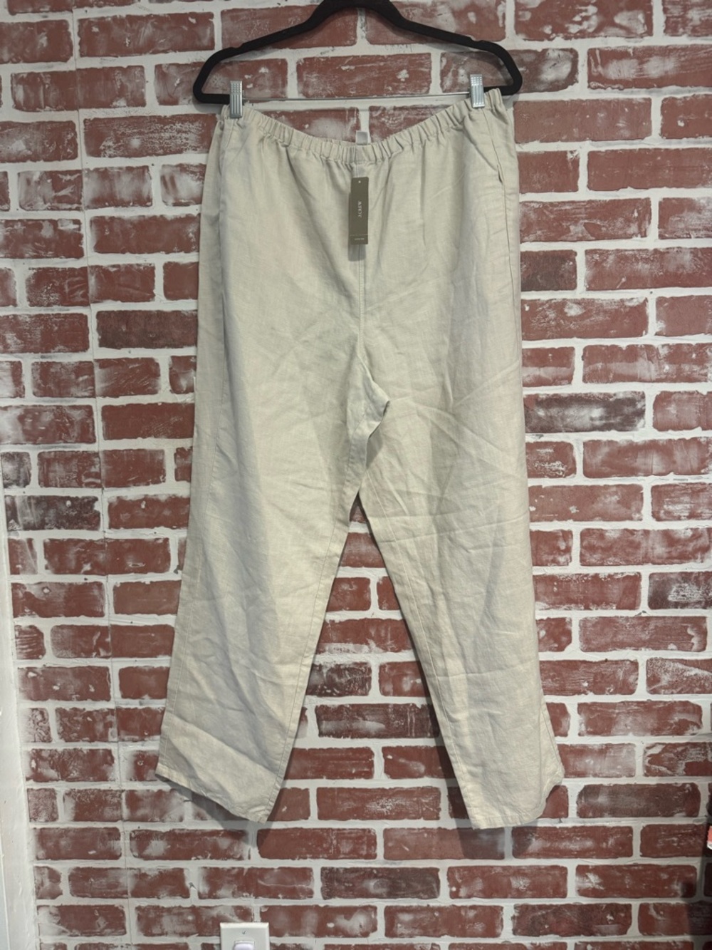 NWT J.Crew Linen Blend Pull On Pants Beige Elastic Waist Relaxed Fit Large